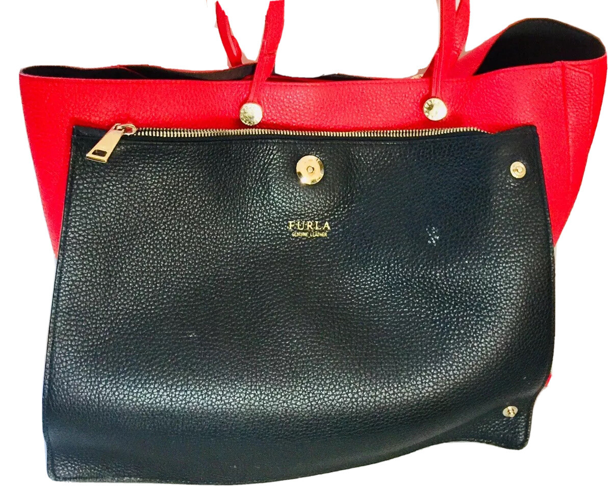 FURLA SHOULDER SHOPPER TRAVEL WORK TOTE BAG WITH POUCH RED