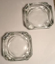 TWO 4' ASHTRAYS Mid Century Modern Classic Square Heavy Glass -Cigarettes NEW