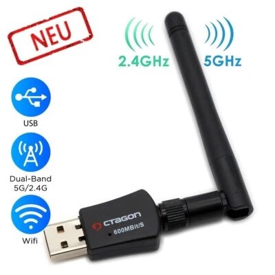 Octagon WL618 Optima 600 MBit/s 2.4 & 5 GHz USB 2.0 WLAN-Adapter mit Antenne