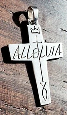 Huge James Avery Retired Alleluia Cross Pendant with Crown and Ichthus Fish