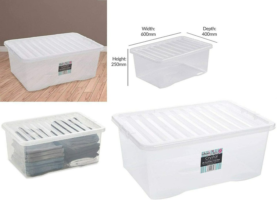 Large Crystal Stacking Plastic Storage Box Container + Clear Clip Lid ...