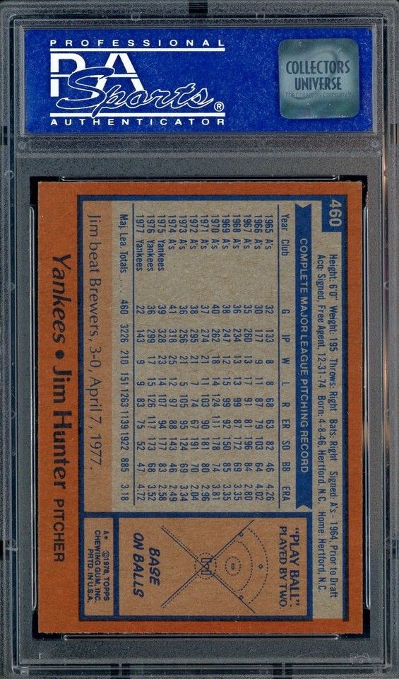 1978 Topps 460 Jim Catfish Hunter New York Yankees HOF PSA 8 NMMT eBay