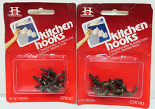  2 Vtg '81 Homecraft 7/8" Kitchen Hooks 5pk 678141 Metal/Antique Brass USA NOS