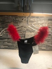 Rene Rofe Vintage lingerie panties 7 L NWT black red feathers Lo-risers STRING