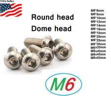 M6x1.0  Metric 6mm up to 50mm Stainless Steel Button Hex bolt Dome  Allen Screw 