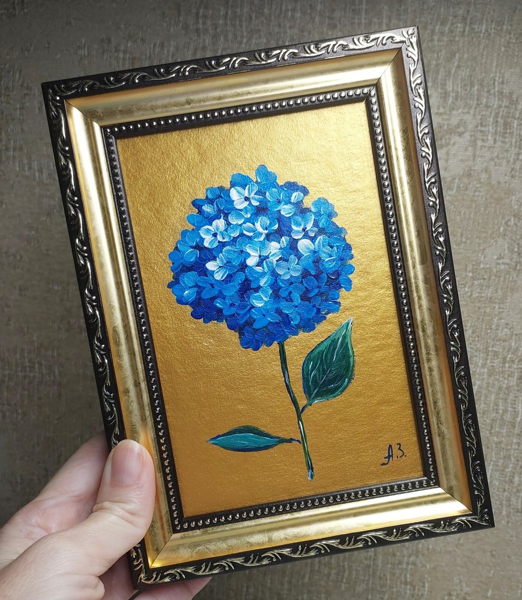 油絵 絵画 【Hydrangea】 Blue Hydrangea Original Painting Flowers Artwork Bouquet
