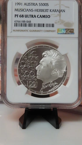 Austria 1991 Musicians-Herbert Karajan Silver 500 S. Super GEM Proof NGC PF68 UC