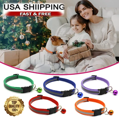 Reflective Nylon Collars With Bell For Cat kitten Small Dog Puppy Pet Adjustable - Image 1 of 4