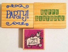LOT OF 3 RUBBER STAMPS Happy Birthday Party Celebration NEW