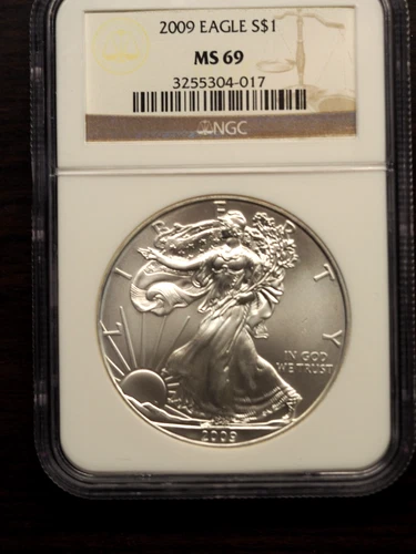 2009 AMERICAN SILVER EAGLE 1 OZ .999 FINE SILVER NGC CERTIFIED MS-69