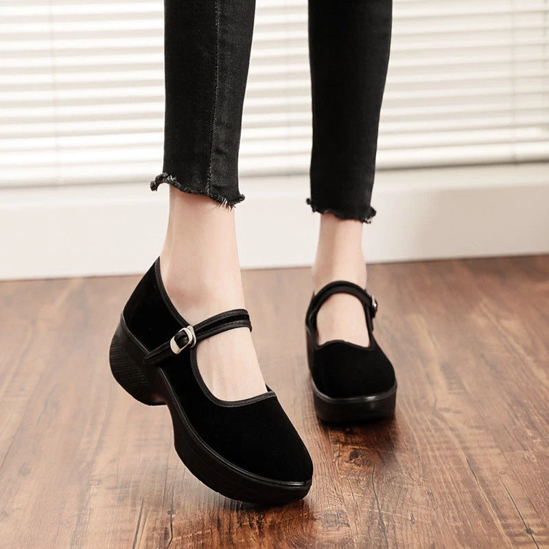 Womens Mary Jane Oxfords Velvet Platform Shoes Flat Chinese Old