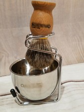 SHAVING GROOMING SET BRUSH CONTAINER  STAND CHROME ELEGANT BE MANLY READ