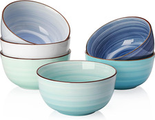 Sweese 127.003 Porcelain Bowls - 20 Ounce for Cereal, Soup, Rice, Blue Series