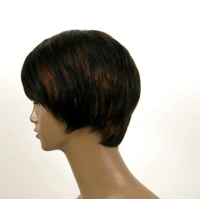Perruque Afro Femme 100% Cheveux Naturels - Noir/cuivré - Longueur Moyenne - Bonnet Classique