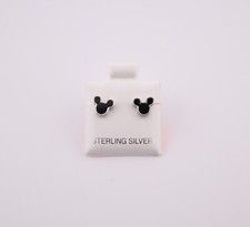 Women's Mickey Mouse Black Enamel Mini Stud Earrings Sterling Silver Push Back 