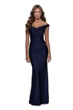 La Femme Navy Blue Ruched Off the Shoulder Trumpet Gown Size 00 328 Prom
