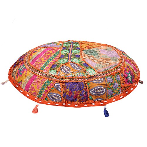 Round Mat Orange Vintage Patchwork Floor Pillow Memory Pillow Pad 18 in - Picture 2 of 6
