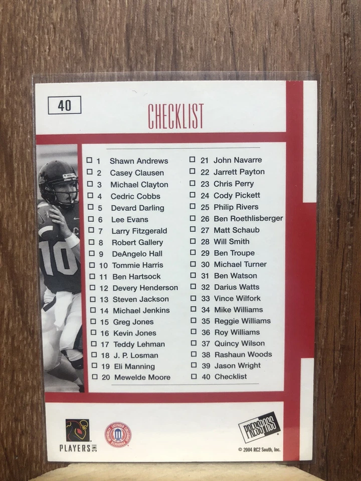 2004 PressPass Eli Manning (RC) #40 Checklist - Image 2 of 2