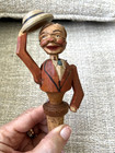 ANTIQUE ANRI HAND CARVED WOODEN BOTTLE STOPPER-MAN TIPPING HAT — photo 2