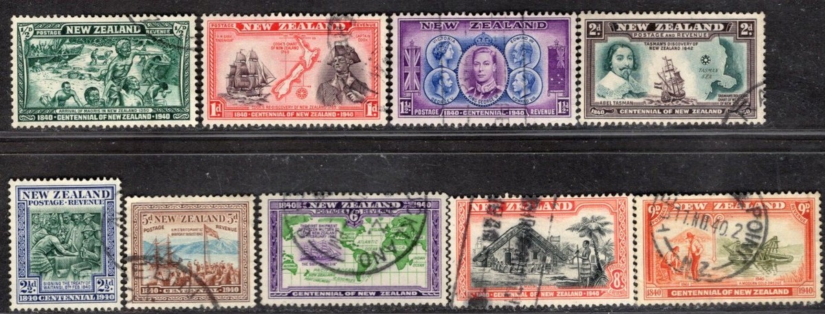 NEW ZEALAND 1940 STAMP Sc. # 229/33, 236/7 AND 239/40 USED
