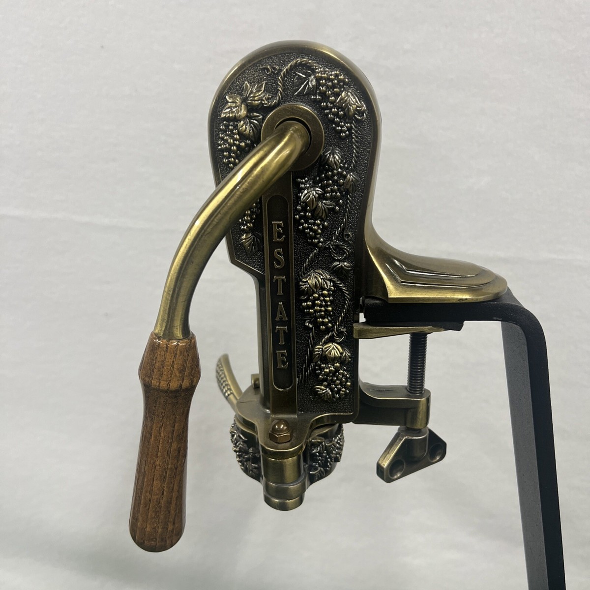 Rogar Estate Brass Wine Bottle Opener Ornate Brass Wood Stand