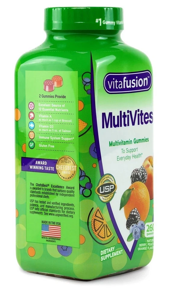 2 PACOTES de gomas multivitamínicas Vitafusion MultiVites todos os dias masculinas e femininas 260 ct EA - Imagem 4 de 4