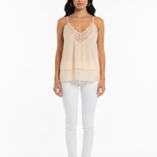 Cottagecore Romantic Elegant Cream Lace Trim T Back Y2K Babydoll Women L Cami