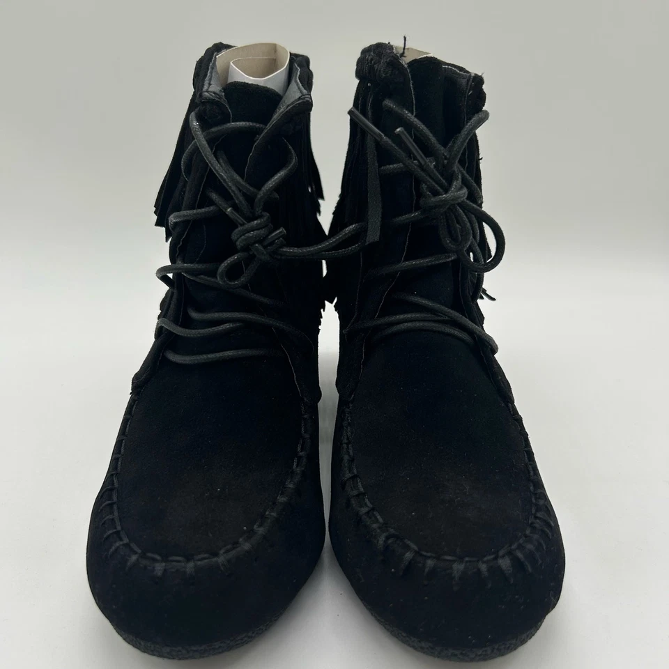 Top Moda Botas Mujer 6.5 Negro Sin usar, en caja, Puntera Con cordones Cuña Mocasín Botín NUEVO Foto 4 de 4