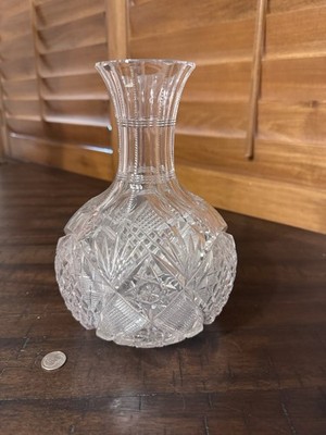 Vintage Heavy Cut Crystal Vase American Brilliant Style Starburst Pinwheel 8 