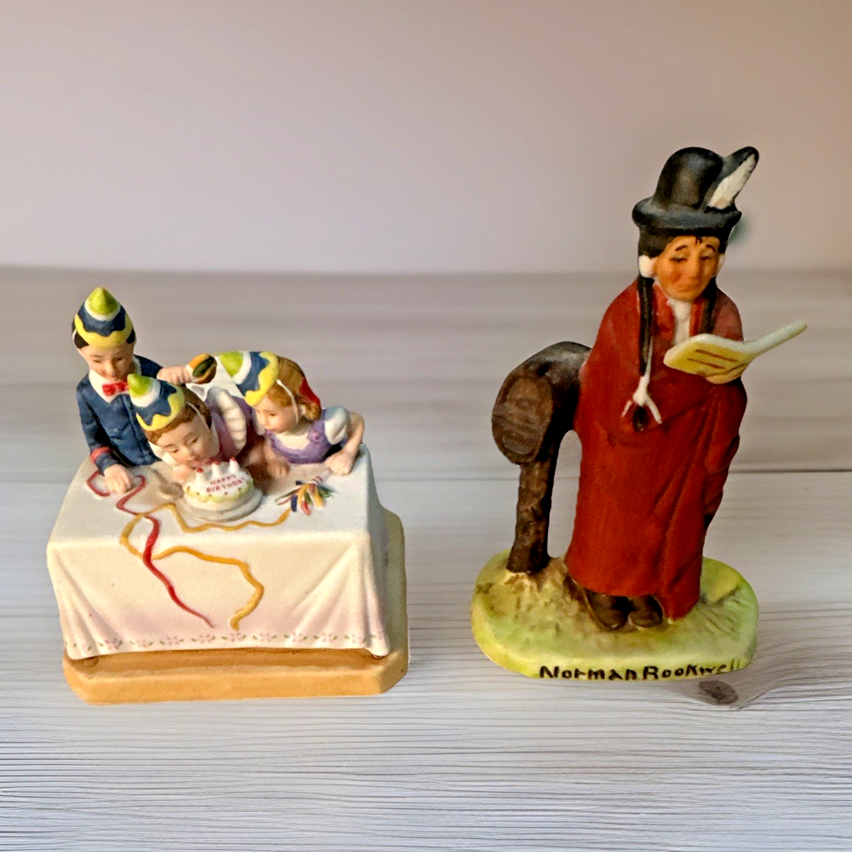 1980　Norman Rockwell ロックウェル 誕生日パーティー Set of 2 1980's Norman Rockwell Figurines “Birthday Party” And