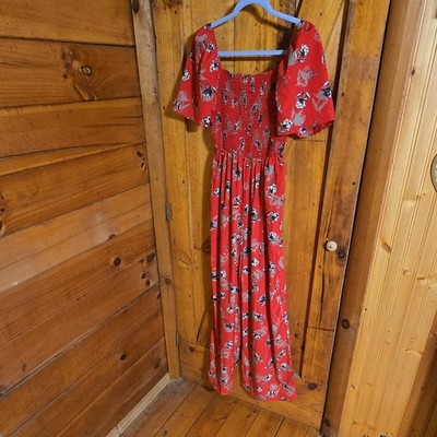 Painted Threads Red Floral Smocked Jumper, Square Neck Flutter Sleeve, Small