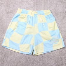 Eric Emanuel EE Basic Shorts Men Large Blue/Yellow Wavy Flag Drawstring Athletic