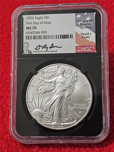 2022  Silver Eagle Dollar ASE NGC MS 70  FDI DAVID J. RYDER               #T1691
