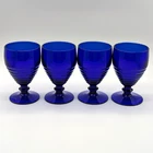 Cobalt Blue Depression Glass Paden City Penny Line Set of 4 VTG Low Water Goblet