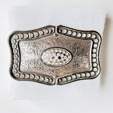 Western Belt Buckle Floral Scroll Rhinestones Cowgirl Vtg 90s Ornate Rodeo Glam