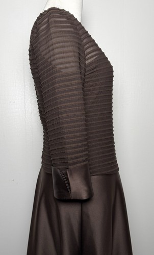 JS Collections 6P Brown Formal Gown Dropped Waist Ribbed Cuffed Full Skirt - Picture 5 of 14