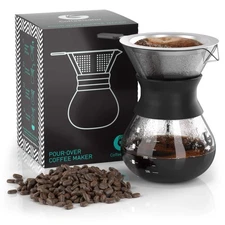 Coffee Gator Pour Over Maker - 10.5 oz Paperless, Portable, Drip Brewer Set