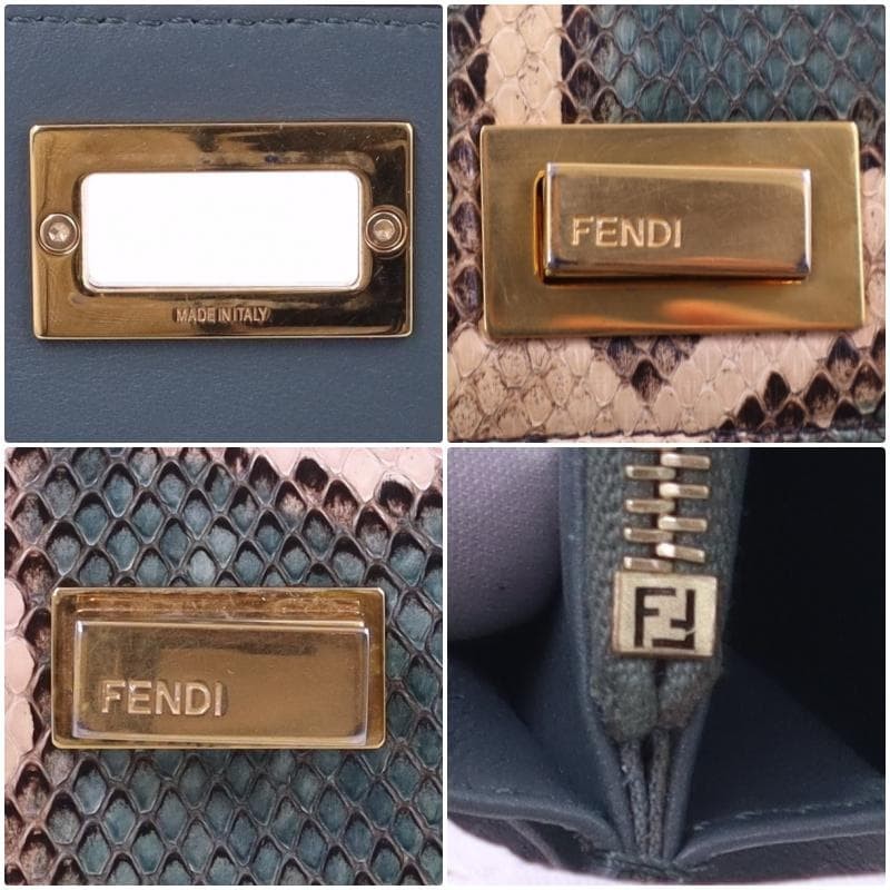 FENDI Peekaboo Long Wallet Python Leather Blue Go… - image 10