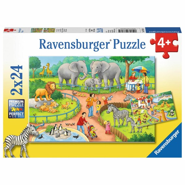 Ravensburger Puzzle Ein Tag Im Zoo Kinderpuzzle Kinder Puzzlespiel 2 X 24 Teile-image