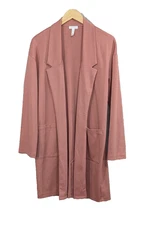 Leith Duster Long Blazer Women's MEDIUM Open Pink Front Pockets Cottagecore Boho