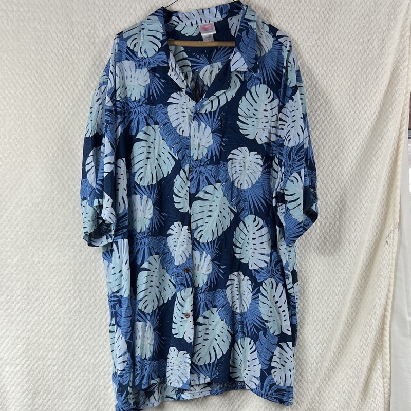 Hawaii Hangover Men's 2XL Rayon Woven Hawaiian Floral Button-Up Shirt Blue