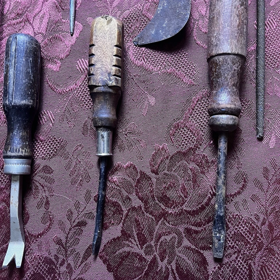 Antique Wooden Handled Hand Tools - Screwdrivers, Awl, Pick, Ect. Lot Of 10 - Image 3 of 4