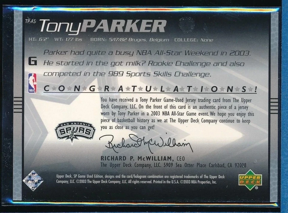 Tony Parker 2003-2004 SP Game Used All-Star Apparel All Star Game Used SP - Image 2 of 2