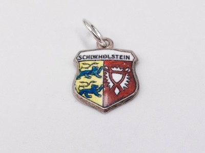Vintage 800 Silber Schleswig Holstein Germany Emaille Reise Schild Charm Anhänger