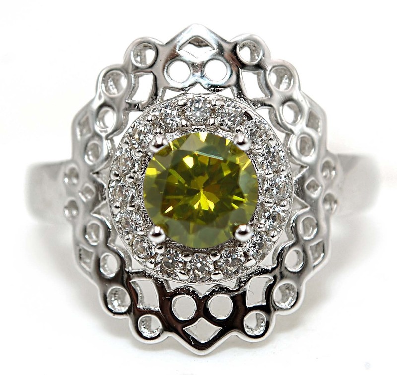 1CT Peridot 925 Solid Sterling Silver Ring Jewelry Sz 8 