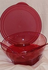 Tupperware Eleganzia, 4,6 L Schüssel mit Deckel Salatbesteck, Rot Rarität Neu W.
