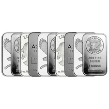 1 oz Silver Bar (Varied Condition, Any Mint - Lot of 10) Random Brand