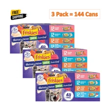 144 Cans,Purina Friskies Seafood & Chicken Pate Favorites Variety, 5.5 oz Case