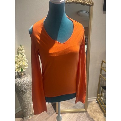 Axara Paris Women Orange Cold Shoulder V-Neck Long Sleeve Top Size M