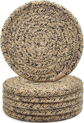 Woven Coasters for Drinks Set of 6, Boho Absorbent Drinking Coaster, 4.3 Inch -